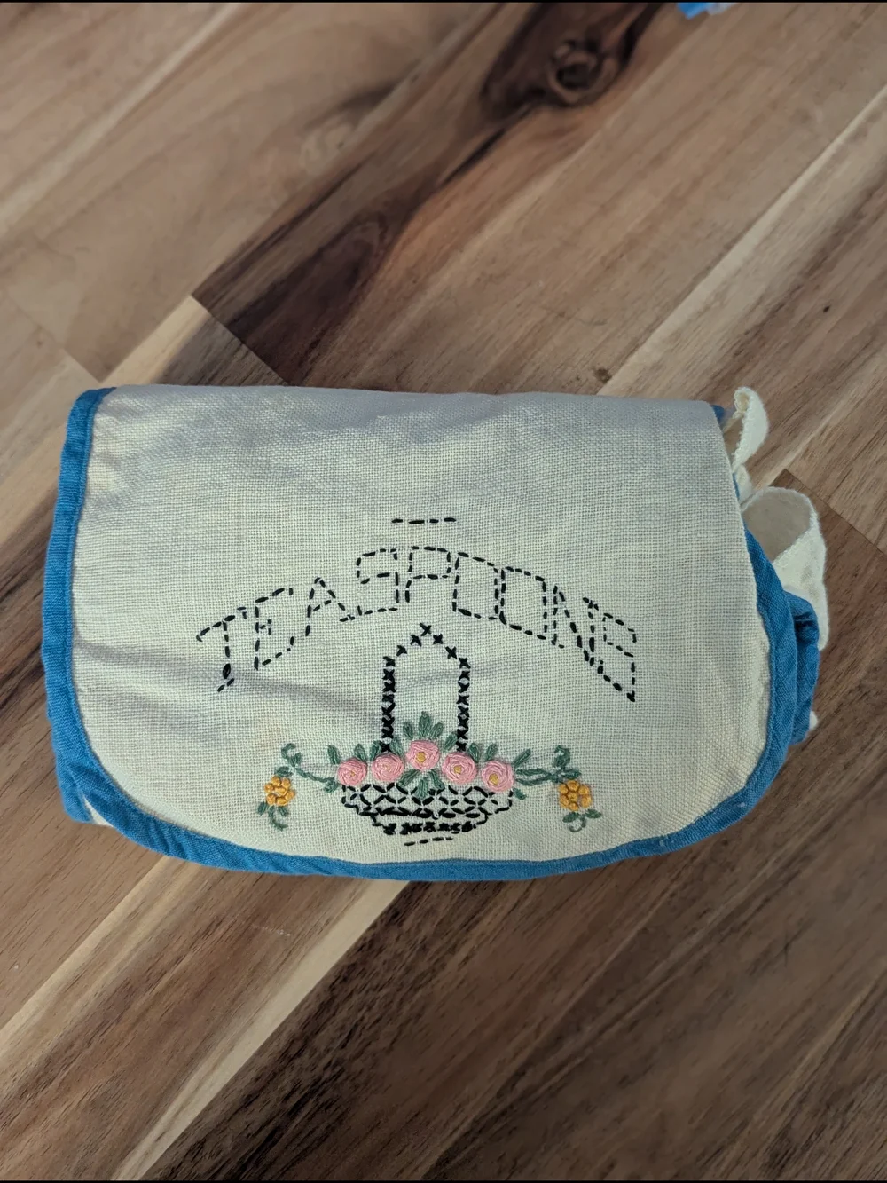 Hand Embroidered Linen Flatware Storage Rolls - Set of 3 Folk Art